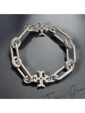 NEW!!  Beautiful Tory Burch Silver and Crystal Pave Roxanne Bracelet